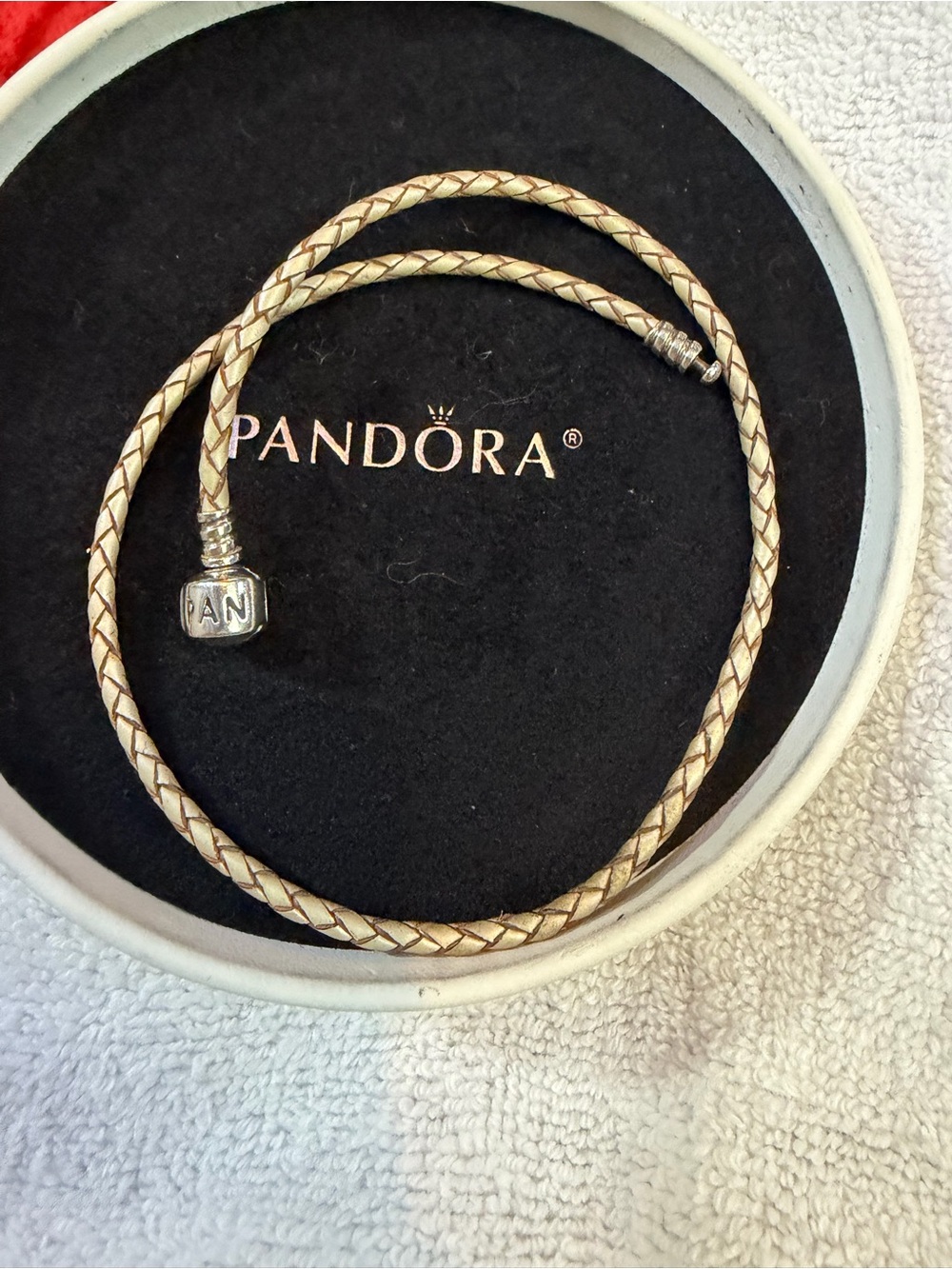 Pandora Gold Braided Leather Bracelet with Silver Clasp